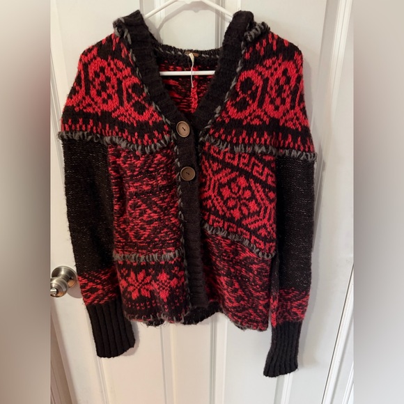 Free People Sweaters - Free People Nordic Patterned Wool Hooded Cardigan Sweater Medium